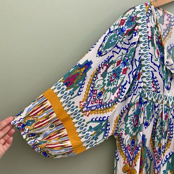 Rachel Zoe Top Womens 1X Multicolor Tassel 3/4 Sleeve Tunic Blouse Flowy Boho - Picture 3 of 10